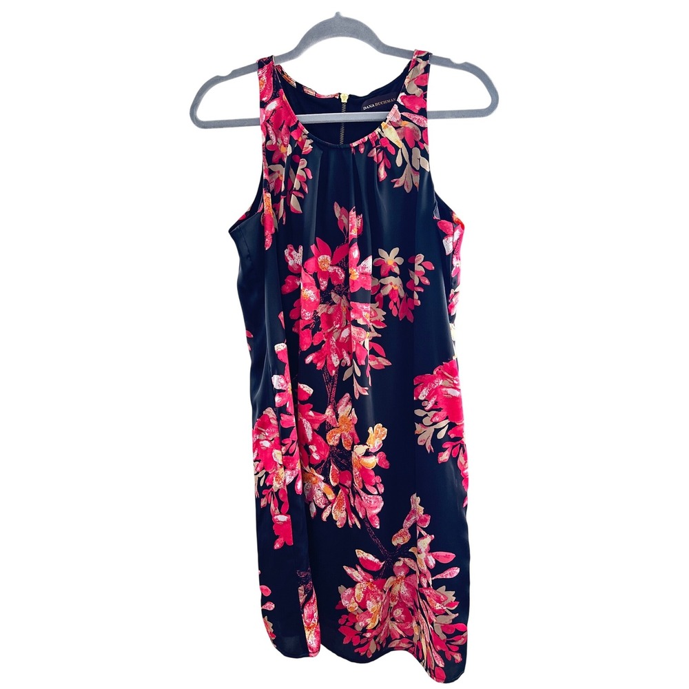 Dana Buchman Womens Floral Sleeveless Shift Dress Black Pink Size M Resortwear